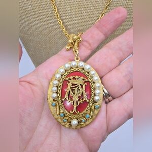 Crest Locket Goldtone Vintage Necklace